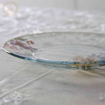 Amazon.co.jp: カメリアガラスプレート20cm ガラス皿 おしゃれ 花柄